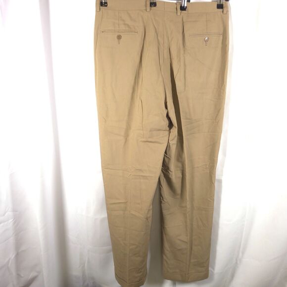 Hart Schaffner Marx Mens 38x32 Beige Super 100s Wool Pleated Cuffed Dress Pants - Picture 2 of 8